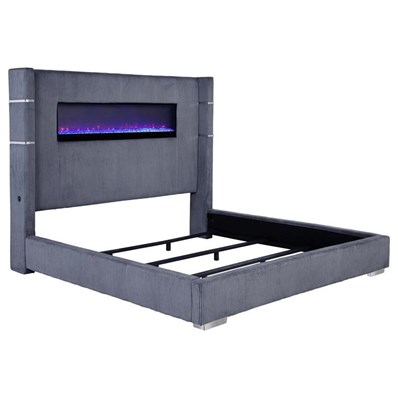 Coaster Furniture Tisdall 306030KE Upholstered Eastern King Flame Visualizer Bed - Grey