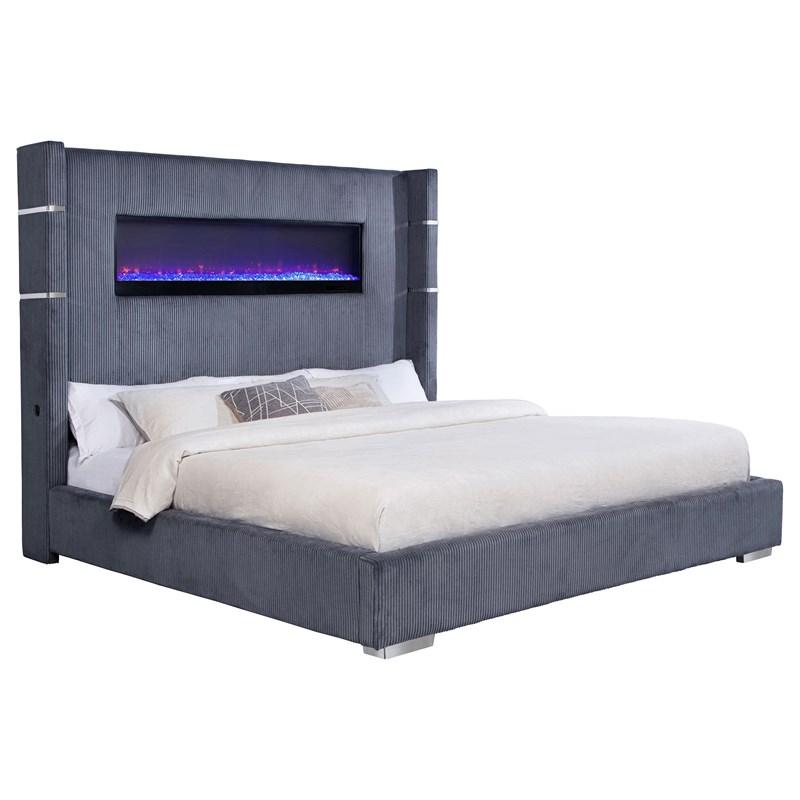 Large Picture of Coaster Furniture Tisdall 306030KE Upholstered Eastern King Flame Visualizer Bed - Grey