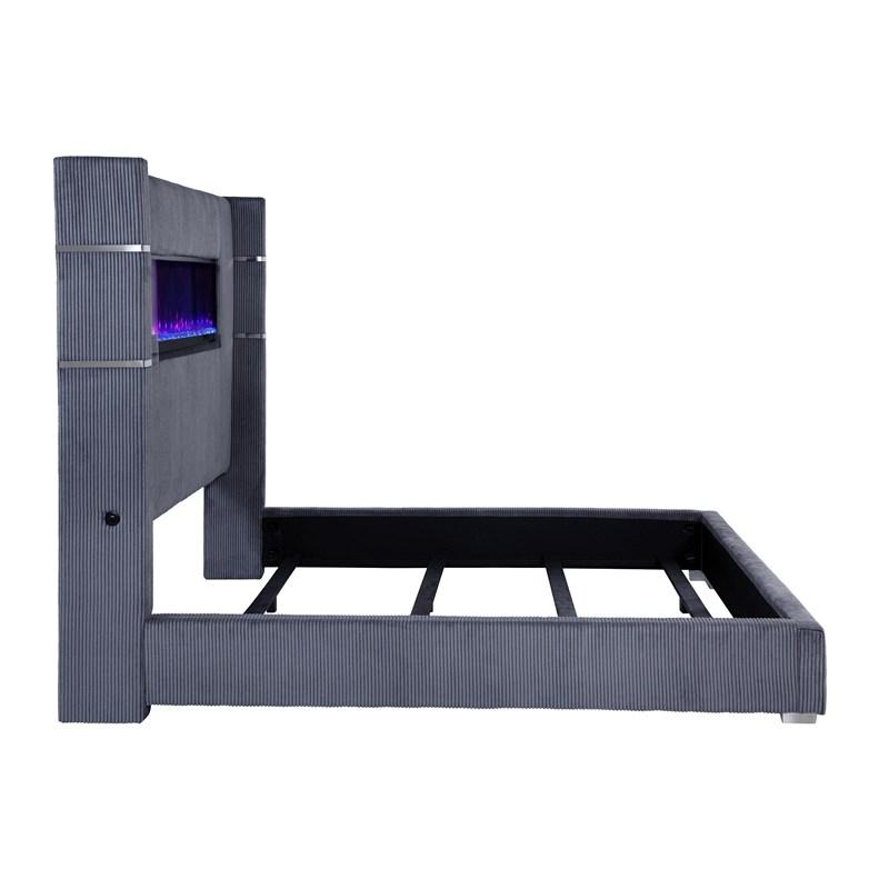 Large Picture of Coaster Furniture Tisdall 306030KE Upholstered Eastern King Flame Visualizer Bed - Grey