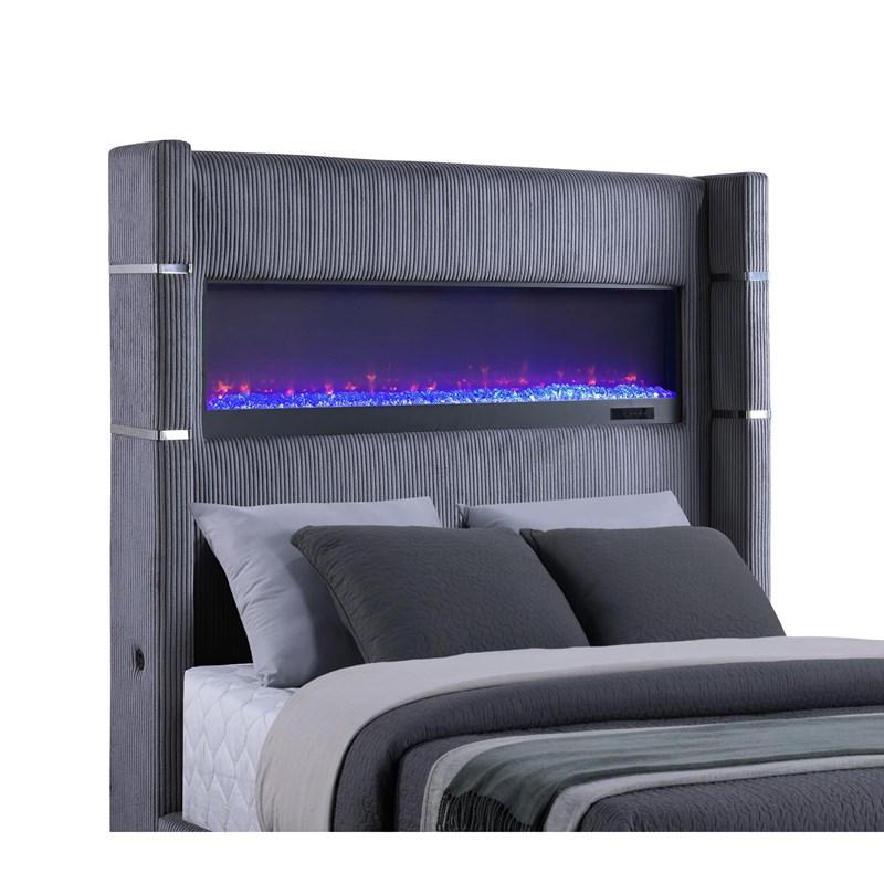 Large Picture of Coaster Furniture Tisdall 306030KE Upholstered Eastern King Flame Visualizer Bed - Grey