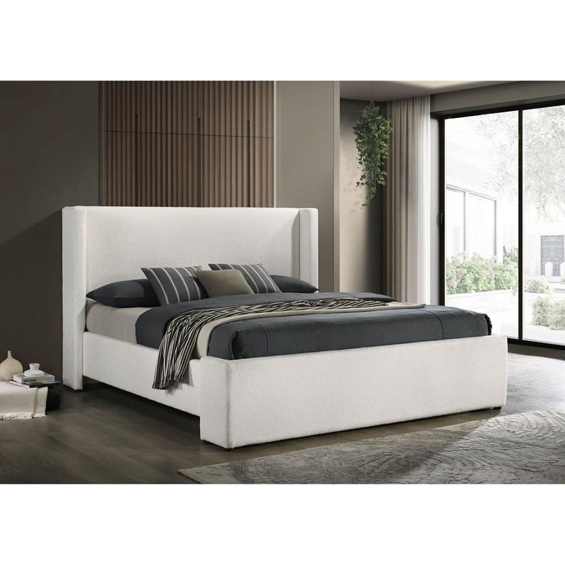 Large Picture of Coaster Furniture Alamosa 310078KE Boucle Upholstered Eastern King Platform Bed - White