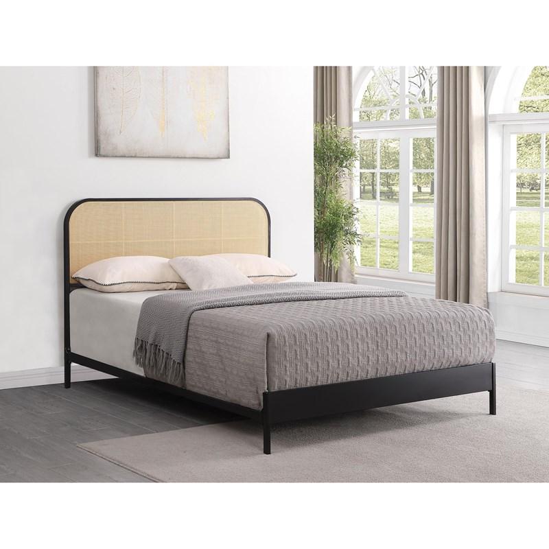 Large Picture of Coaster Furniture Amherst 360351Q Radio Weave Rattan Metal Queen Bed - Black