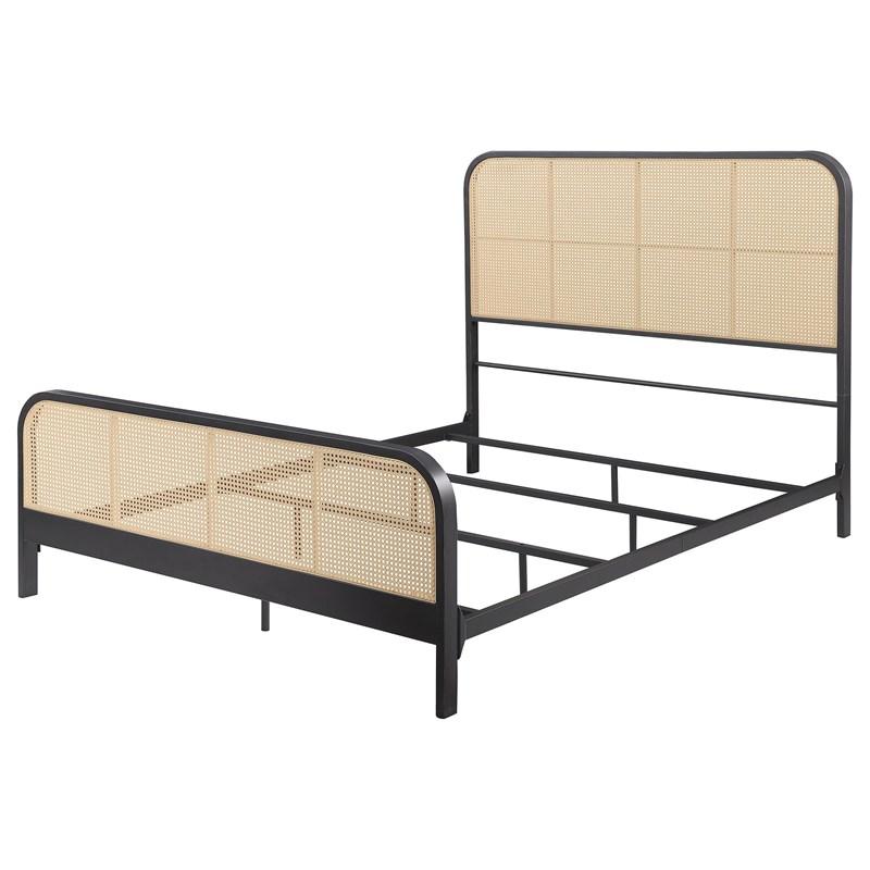 Large Picture of Coaster Furniture Lanewood 360250Q Open Cane Webbing Metal Queen Bed - Black
