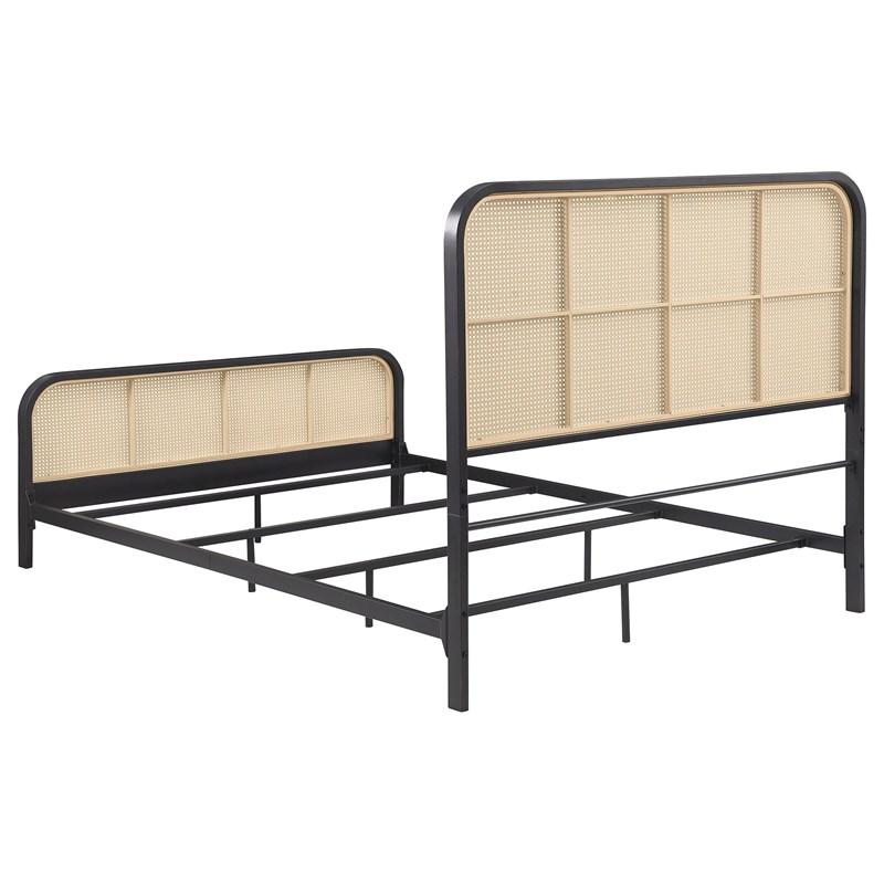 Large Picture of Coaster Furniture Lanewood 360250Q Open Cane Webbing Metal Queen Bed - Black