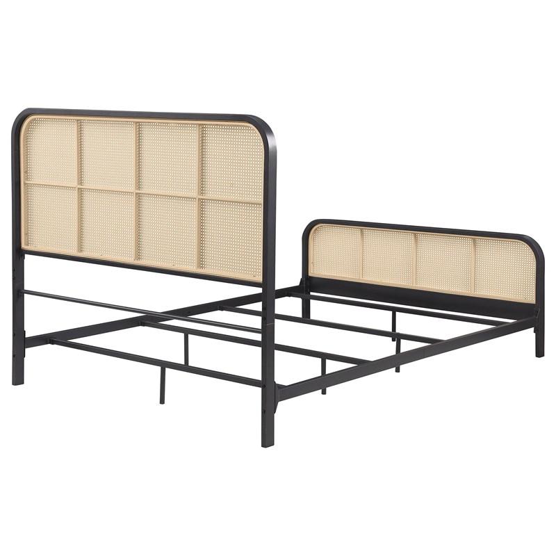 Large Picture of Coaster Furniture Lanewood 360250Q Open Cane Webbing Metal Queen Bed - Black