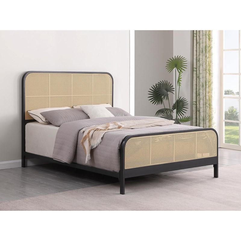 Large Picture of Coaster Furniture Lanewood 360250Q Open Cane Webbing Metal Queen Bed - Black