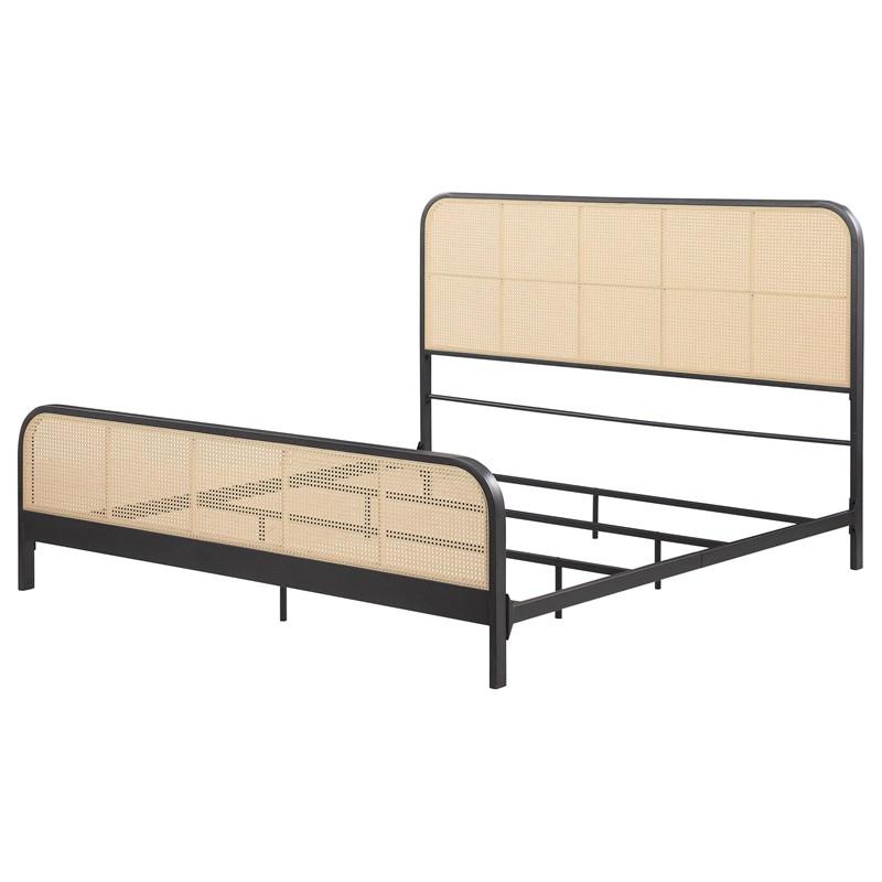 Large Picture of Coaster Furniture Lanewood 360250KE Open Cane Webbing Metal Eastern King Bed - Black