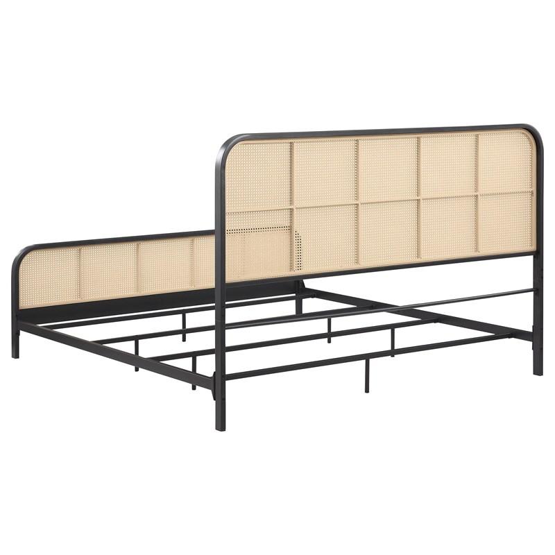 Large Picture of Coaster Furniture Lanewood 360250KE Open Cane Webbing Metal Eastern King Bed - Black