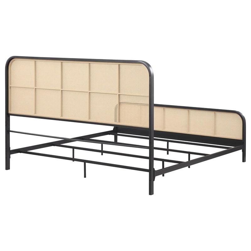 Large Picture of Coaster Furniture Lanewood 360250KE Open Cane Webbing Metal Eastern King Bed - Black