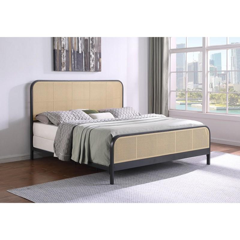 Large Picture of Coaster Furniture Lanewood 360250KE Open Cane Webbing Metal Eastern King Bed - Black