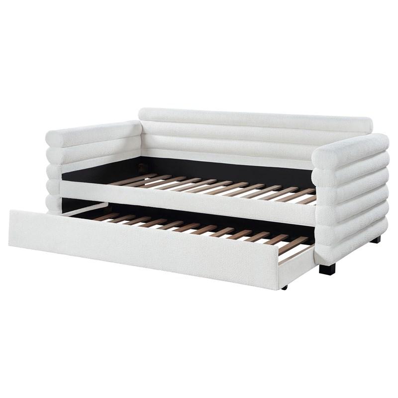 Large Picture of Coaster Furniture Patricia 300716 Boucle Upholstered Twin Day Bed with Trundle - White