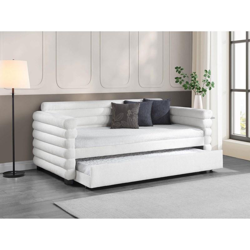 Large Picture of Coaster Furniture Patricia 300716 Boucle Upholstered Twin Day Bed with Trundle - White