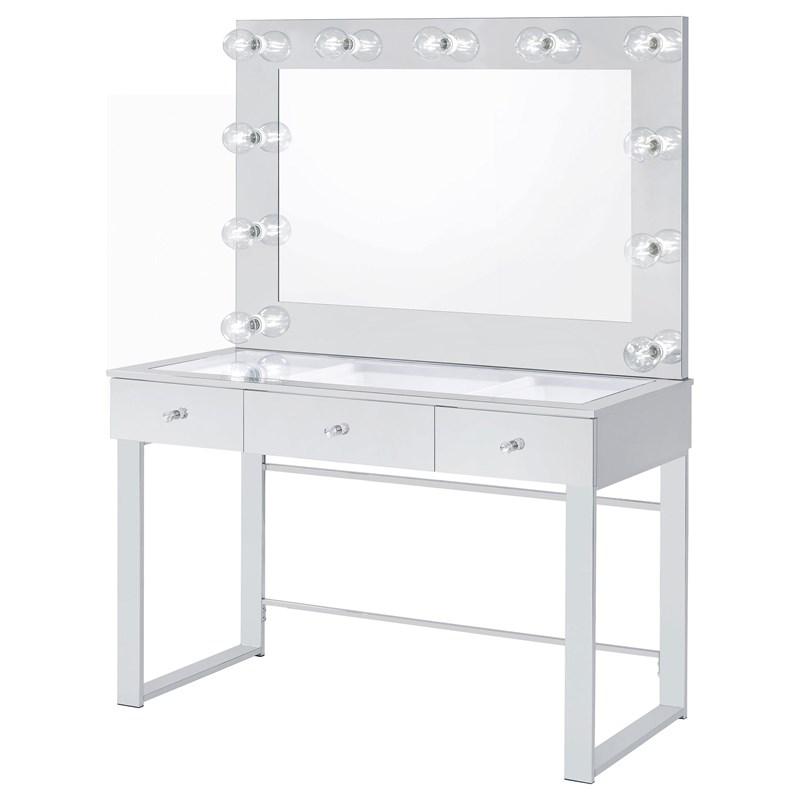 Large Picture of Coaster Furniture Umbridge 935934 3-Drawer Vanity Set with Lighting - Chrome and White