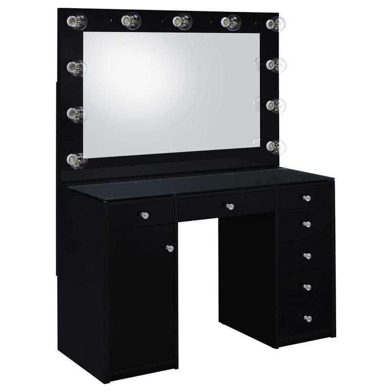 Coaster Furniture Acena 931144 7-Drawer Vanity Set with Lighting - Black High Gloss