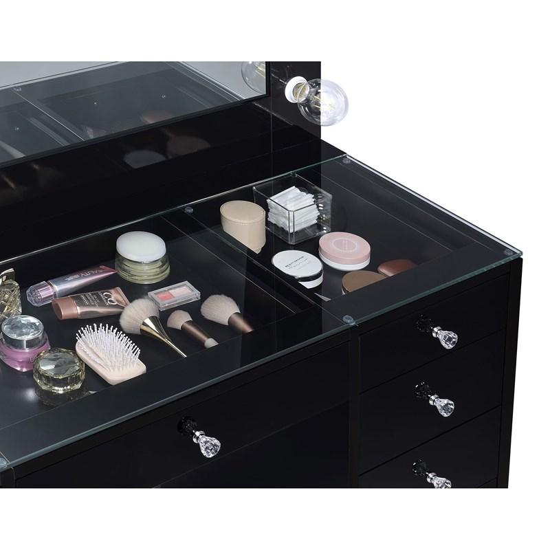 Large Picture of Coaster Furniture Acena 931144 7-Drawer Vanity Set with Lighting - Black High Gloss