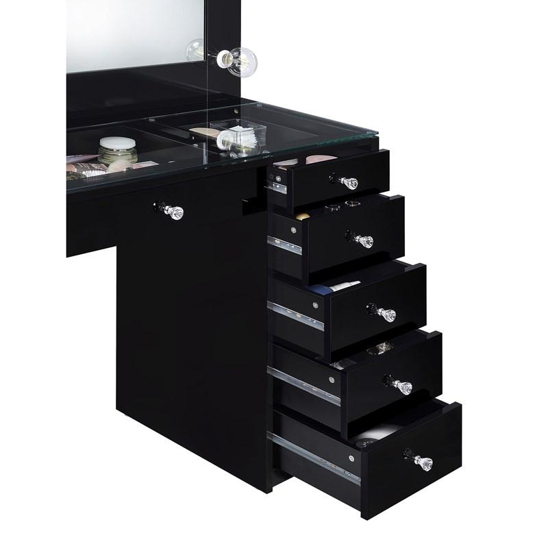 Large Picture of Coaster Furniture Acena 931144 7-Drawer Vanity Set with Lighting - Black High Gloss