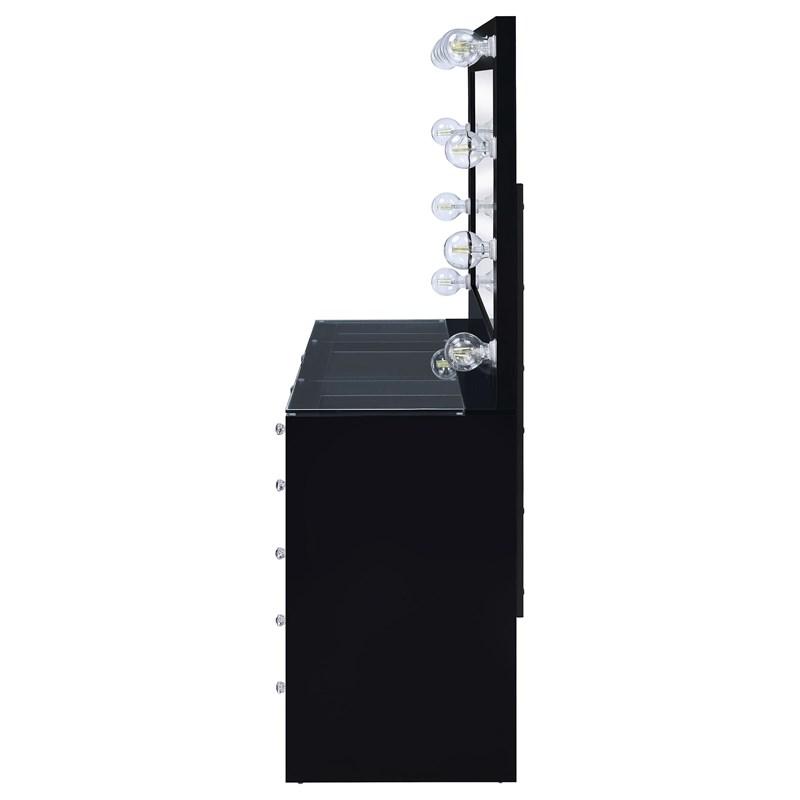 Large Picture of Coaster Furniture Acena 931144 7-Drawer Vanity Set with Lighting - Black High Gloss
