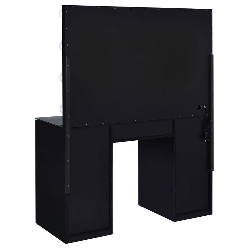 Large Picture of Coaster Furniture Acena 931144 7-Drawer Vanity Set with Lighting - Black High Gloss