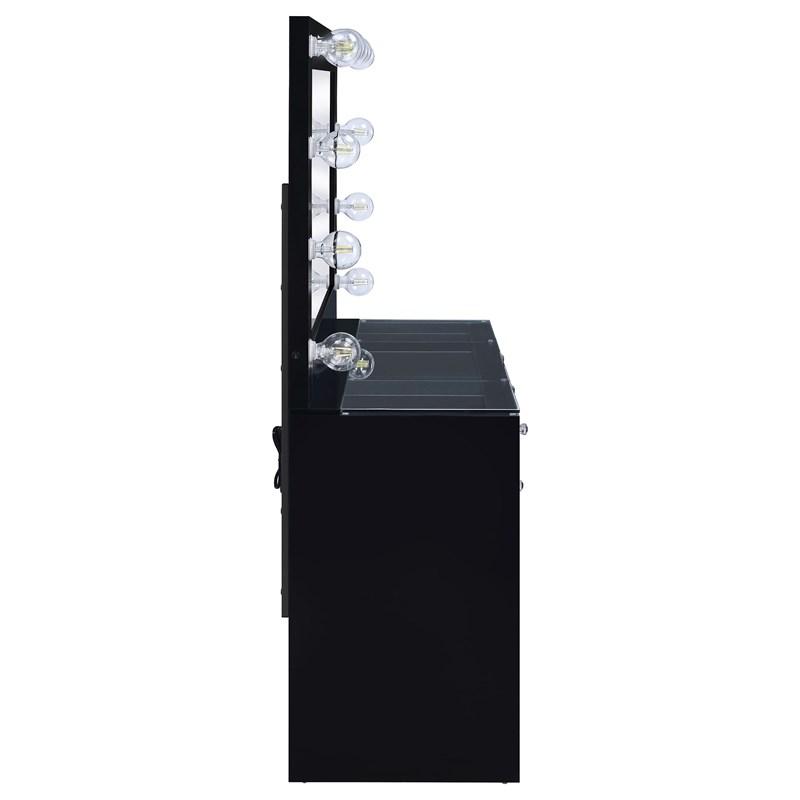 Large Picture of Coaster Furniture Acena 931144 7-Drawer Vanity Set with Lighting - Black High Gloss