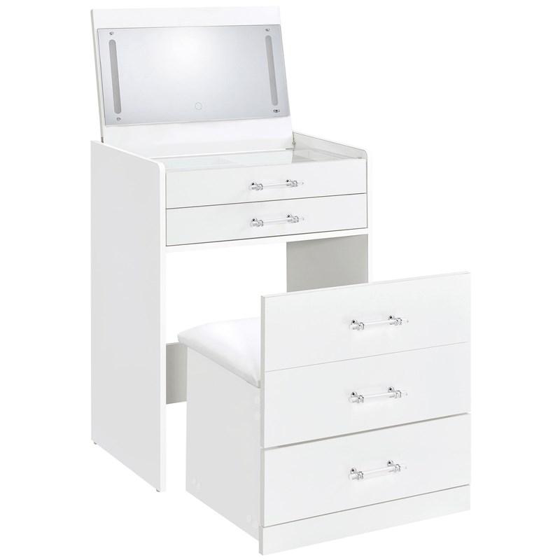 Large Picture of Coaster Furniture Danbury 930208 3-Drawer Makeup Vanity & Stool - Set White High Gloss