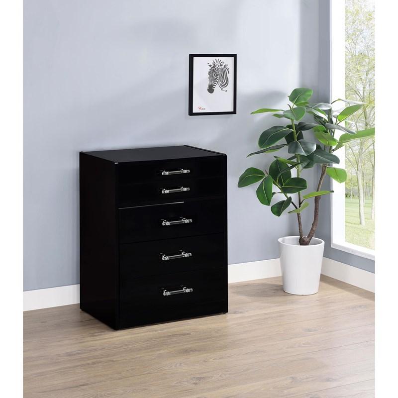 Large Picture of Coaster Furniture Danbury 930209 3-Drawer Makeup Vanity & Stool - Set Black High Gloss