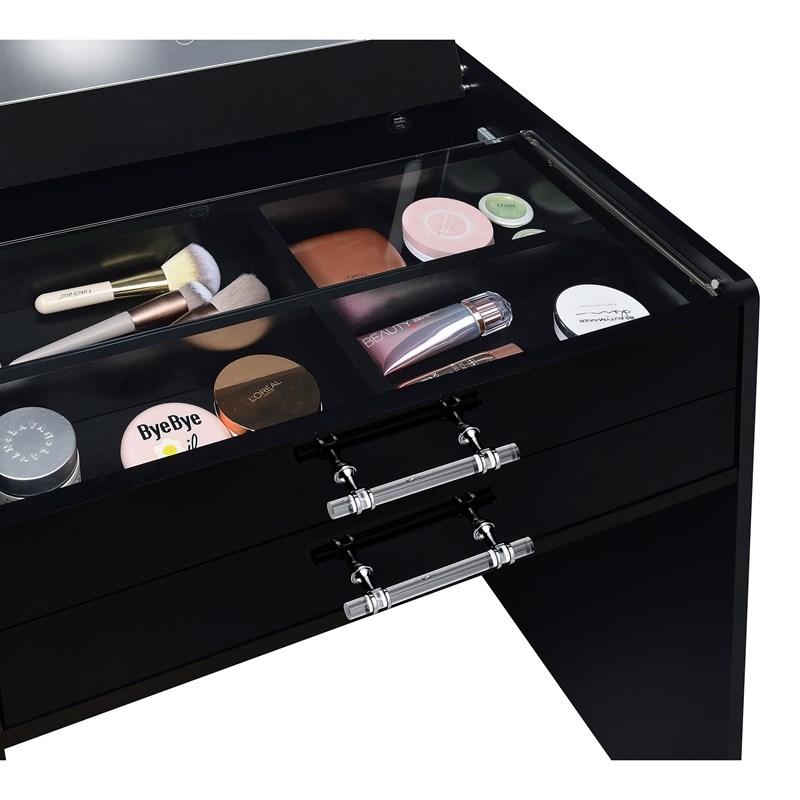 Large Picture of Coaster Furniture Danbury 930209 3-Drawer Makeup Vanity & Stool - Set Black High Gloss