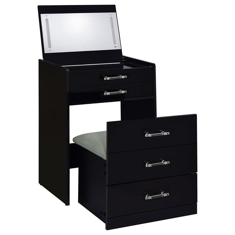 Large Picture of Coaster Furniture Danbury 930209 3-Drawer Makeup Vanity & Stool - Set Black High Gloss