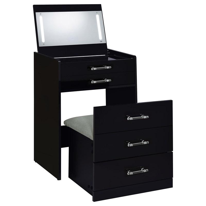 Large Picture of Coaster Furniture Danbury 930209 3-Drawer Makeup Vanity & Stool - Set Black High Gloss