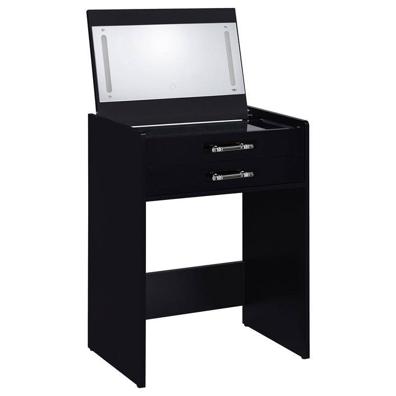 Large Picture of Coaster Furniture Danbury 930209 3-Drawer Makeup Vanity & Stool - Set Black High Gloss