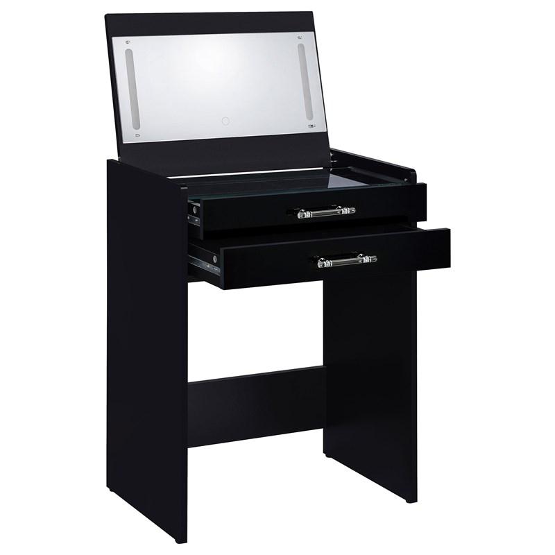 Large Picture of Coaster Furniture Danbury 930209 3-Drawer Makeup Vanity & Stool - Set Black High Gloss