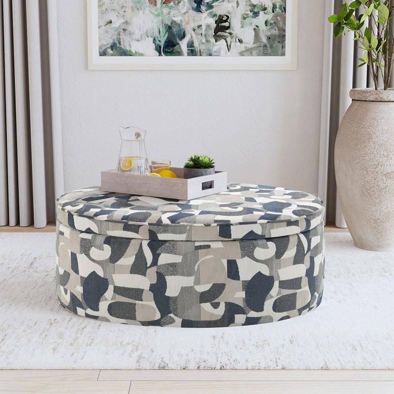 Large Picture of Coaster Furniture Tomkins 509674 Oval Upholstered Storage Ottoman - Indigo Blue