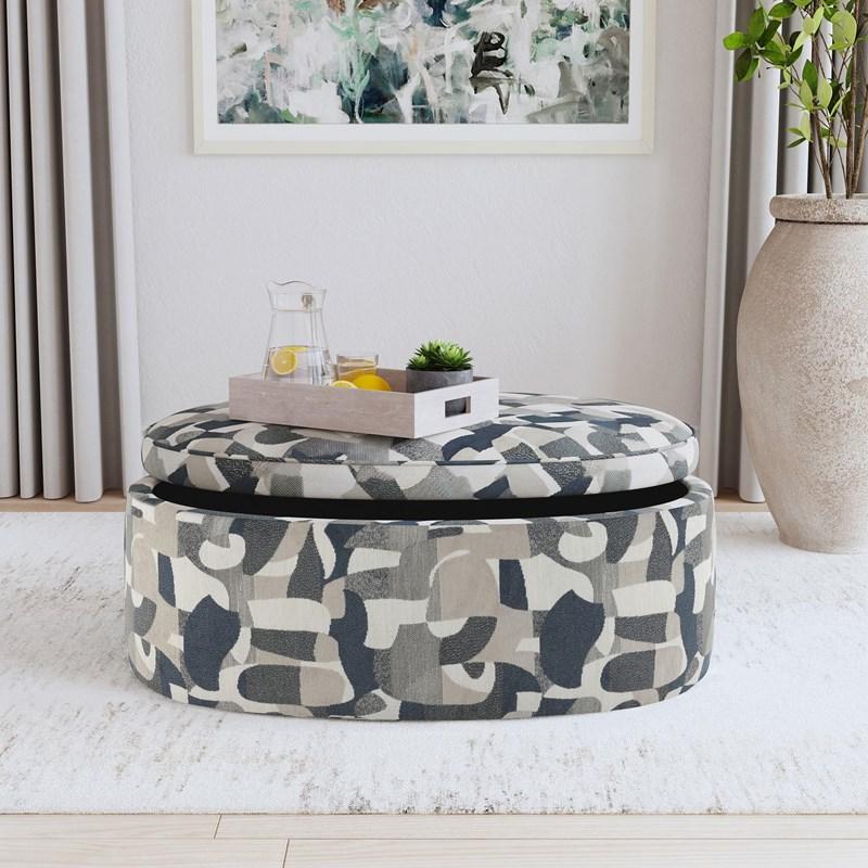 Large Picture of Coaster Furniture Tomkins 509674 Oval Upholstered Storage Ottoman - Indigo Blue