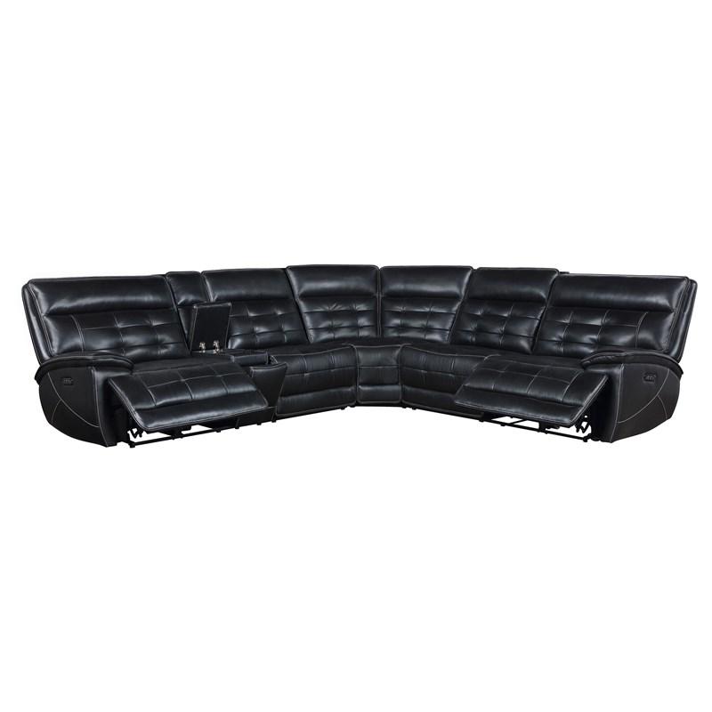 Large Picture of Coaster Furniture Hewitt 609610PP Leather Upholstered Power Reclining Sectional - Black