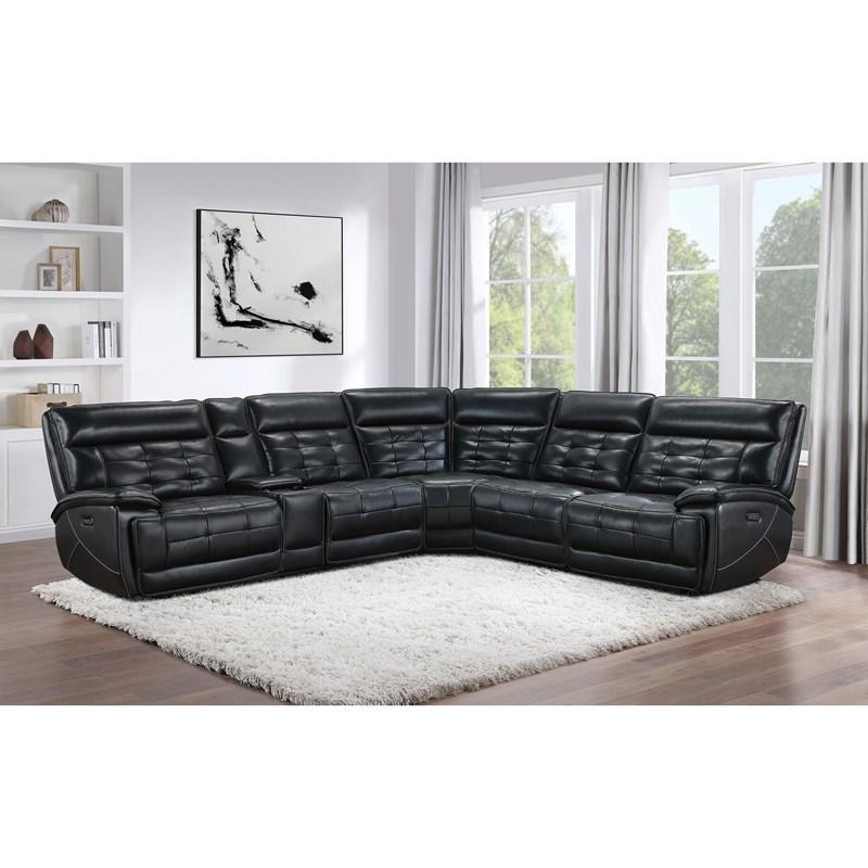 Large Picture of Coaster Furniture Hewitt 609610PP Leather Upholstered Power Reclining Sectional - Black