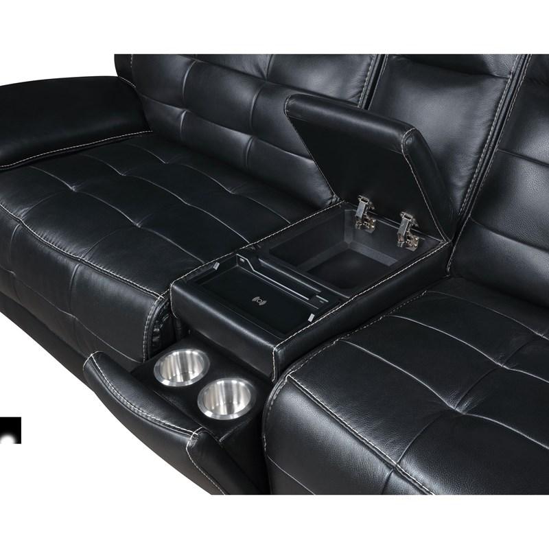 Large Picture of Coaster Furniture Hewitt 609610PP Leather Upholstered Power Reclining Sectional - Black
