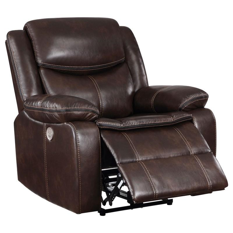 Large Picture of Coaster Furniture Sycamore 610193P Upholstered Power Recliner Chair - Dark Brown