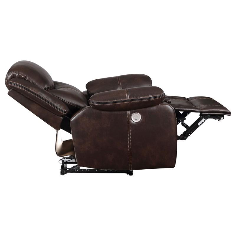 Large Picture of Coaster Furniture Sycamore 610193P Upholstered Power Recliner Chair - Dark Brown