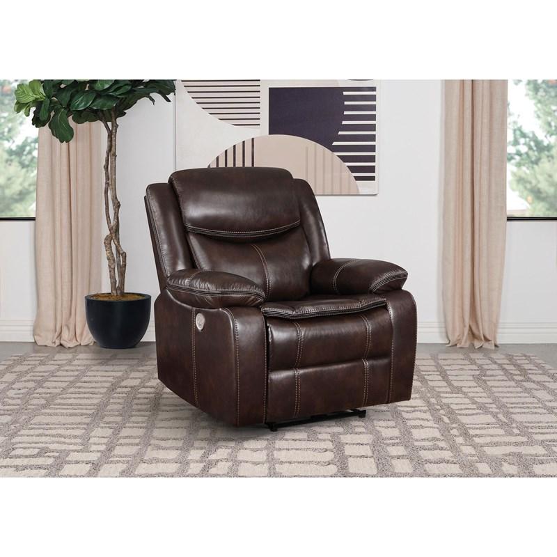 Large Picture of Coaster Furniture Sycamore 610193P Upholstered Power Recliner Chair - Dark Brown