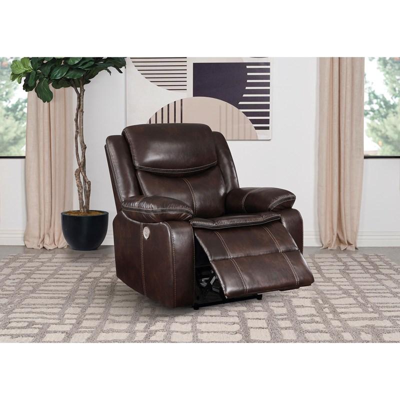 Large Picture of Coaster Furniture Sycamore 610193P Upholstered Power Recliner Chair - Dark Brown