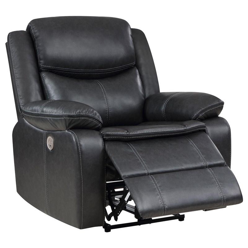 Large Picture of Coaster Furniture Sycamore 610233P Upholstered Power Recliner Chair - Dark Grey