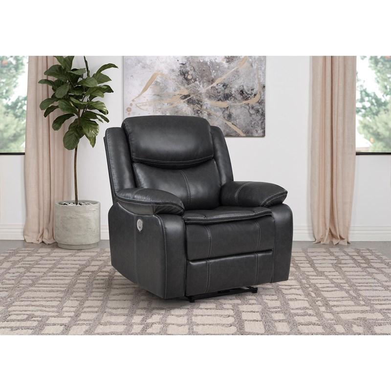Large Picture of Coaster Furniture Sycamore 610233P Upholstered Power Recliner Chair - Dark Grey