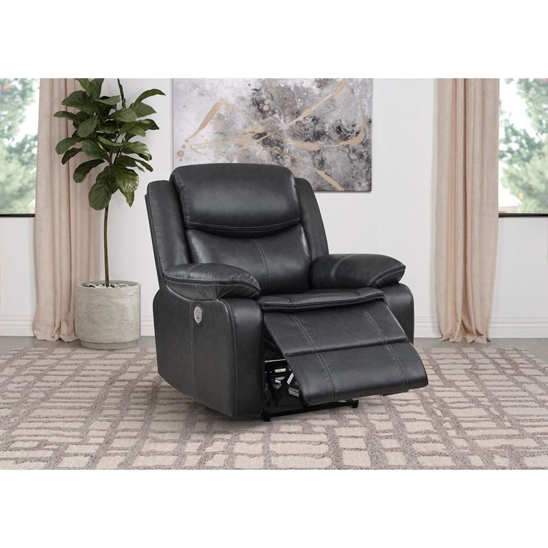 Large Picture of Coaster Furniture Sycamore 610233P Upholstered Power Recliner Chair - Dark Grey
