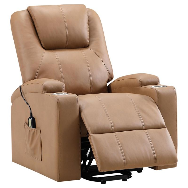 Large Picture of Coaster Furniture Armstrong 609476P Upholstered Power Lift Massage Recliner - Camel