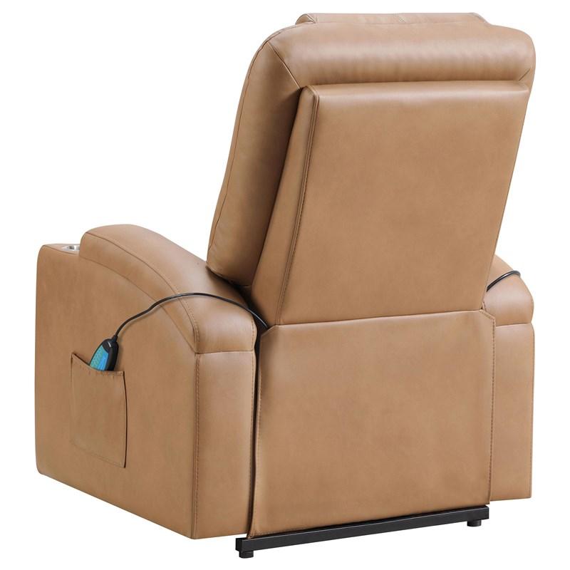 Large Picture of Coaster Furniture Armstrong 609476P Upholstered Power Lift Massage Recliner - Camel