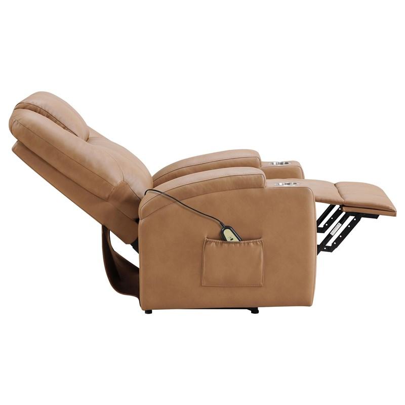 Large Picture of Coaster Furniture Armstrong 609476P Upholstered Power Lift Massage Recliner - Camel