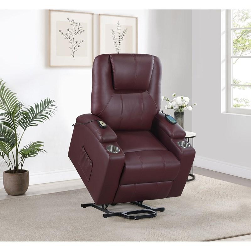 Large Picture of Coaster Furniture Armstrong 609479P Upholstered Power Lift Massage Recliner - Wine