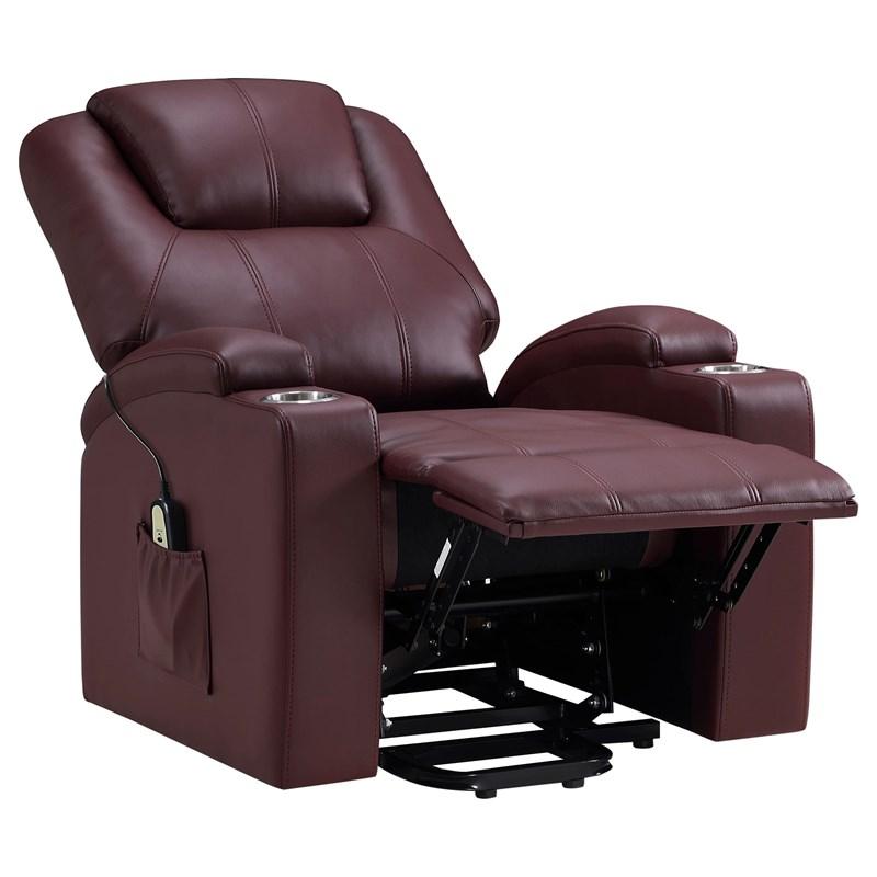 Large Picture of Coaster Furniture Armstrong 609479P Upholstered Power Lift Massage Recliner - Wine