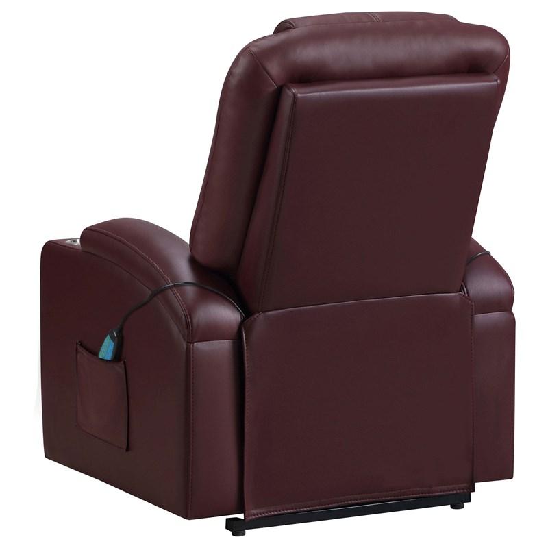 Large Picture of Coaster Furniture Armstrong 609479P Upholstered Power Lift Massage Recliner - Wine