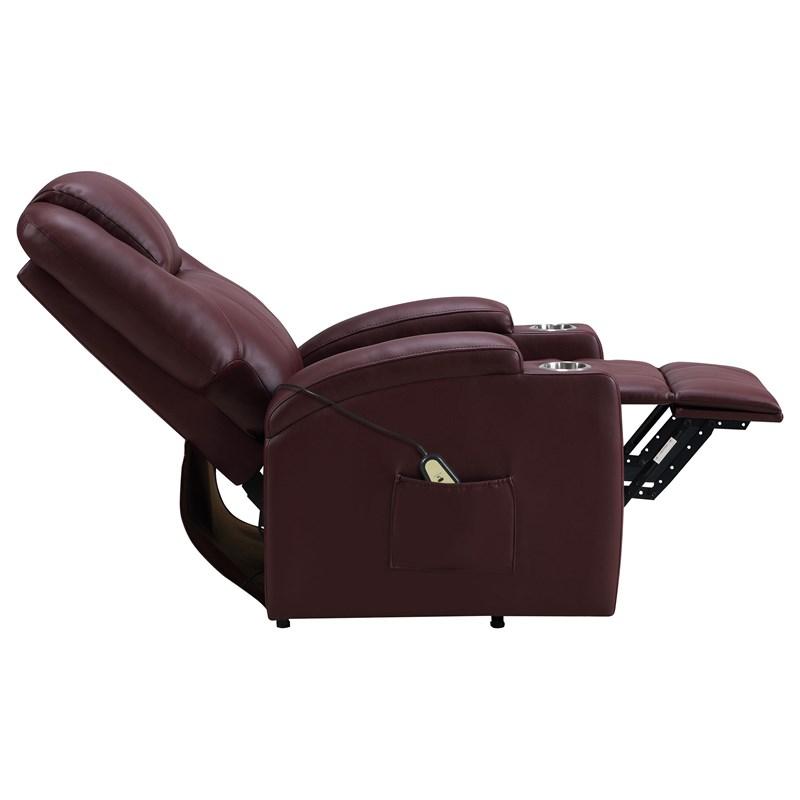 Large Picture of Coaster Furniture Armstrong 609479P Upholstered Power Lift Massage Recliner - Wine