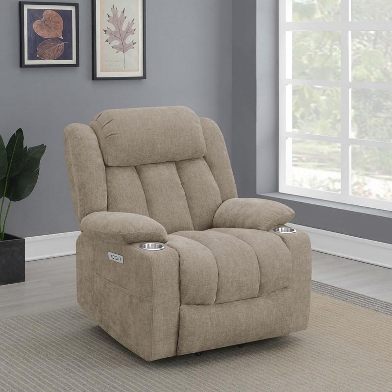 Large Picture of Coaster Furniture Houston 602274P Upholstered Power Lift Recliner Chair - Camel
